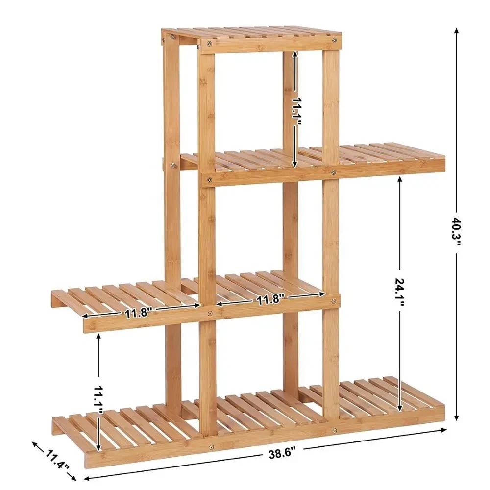 Bamboo Plant Stand Flower Shelf 4 Tier Potted Flower Pots Organizer Shelf Large Capacity Display Rack Storage Organizer Rack