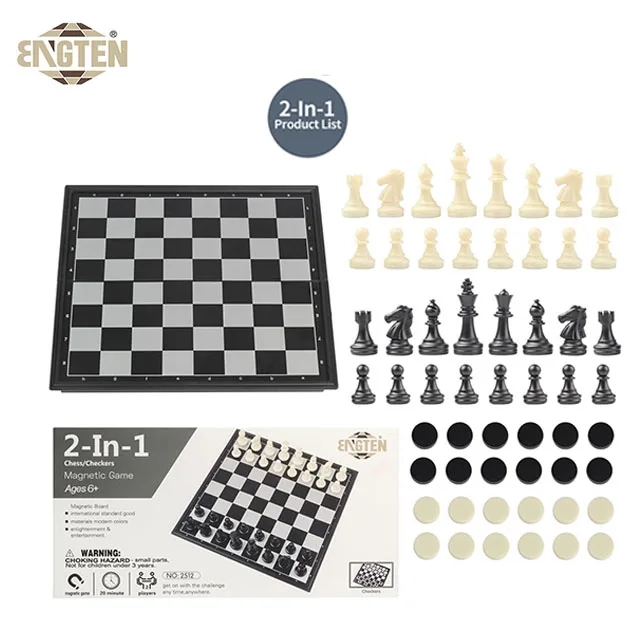 2 in 1 Plastic Folding Magnetic Checkers and International Chess Set Custom Chess Board Game Set