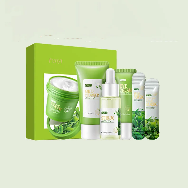 Wholesale Facial Cleanser Eye Cream Moisturizer Serum Anti Acne Face Beauty Small Vegan Green Tea Balance Skin Care Set Korea