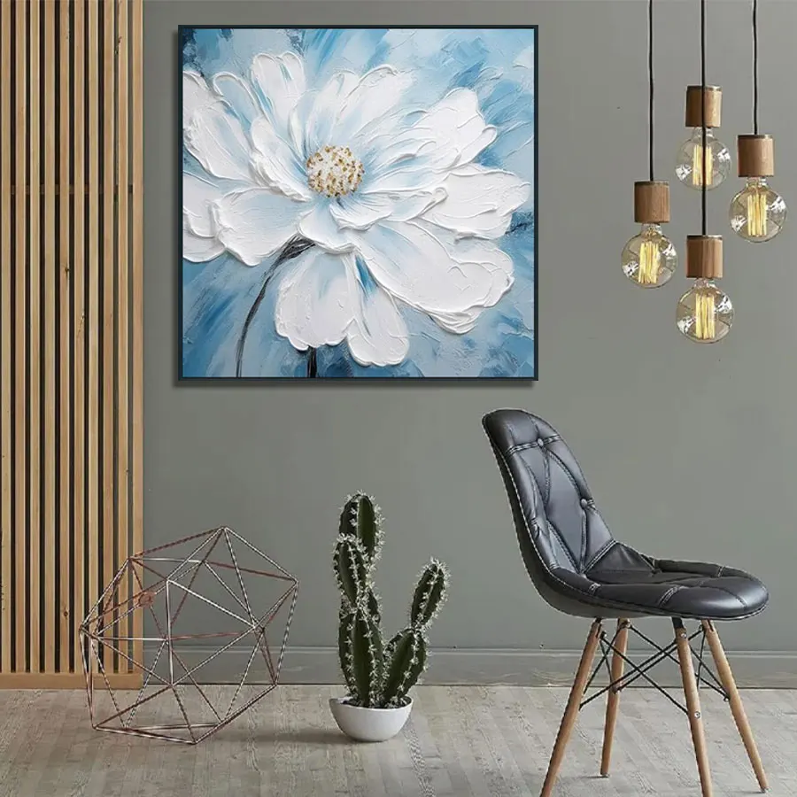 Original Art High Quality Modern Abstract Style Big Size White Flower Oil Painting on Canvas Wall Art