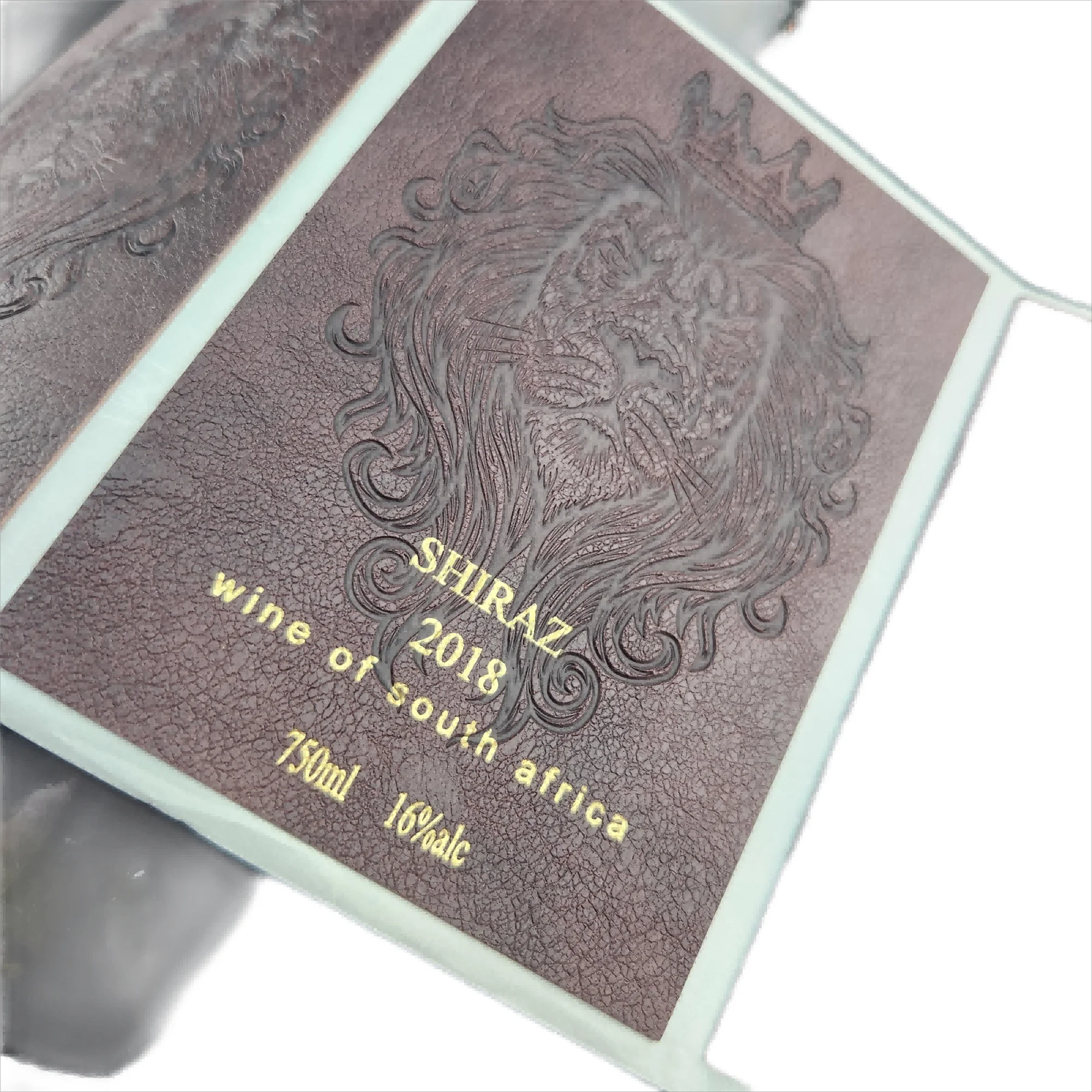Advanced  Textured Leather Debossed Texture Wine Label Embossed Special leather custom Paper  Sticker  for wine bottle