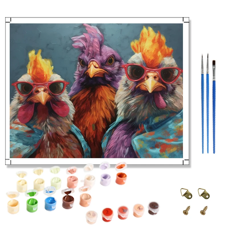 Diy Painting by Numbers for Adults Roosters with Sunglasses Cool Oil Painting Digital Customized Paint by Numbers Room Decor