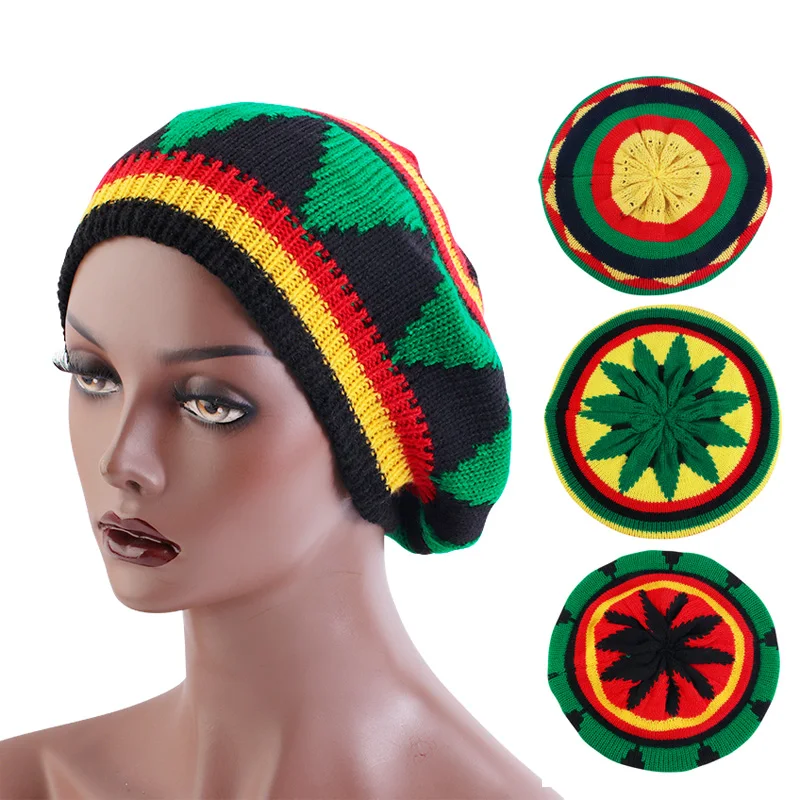 Unisex Knitted Beanies Hat Jamaican Bob Marley Rasta Hair Hat Winter Warmer Visor Stripe Cap