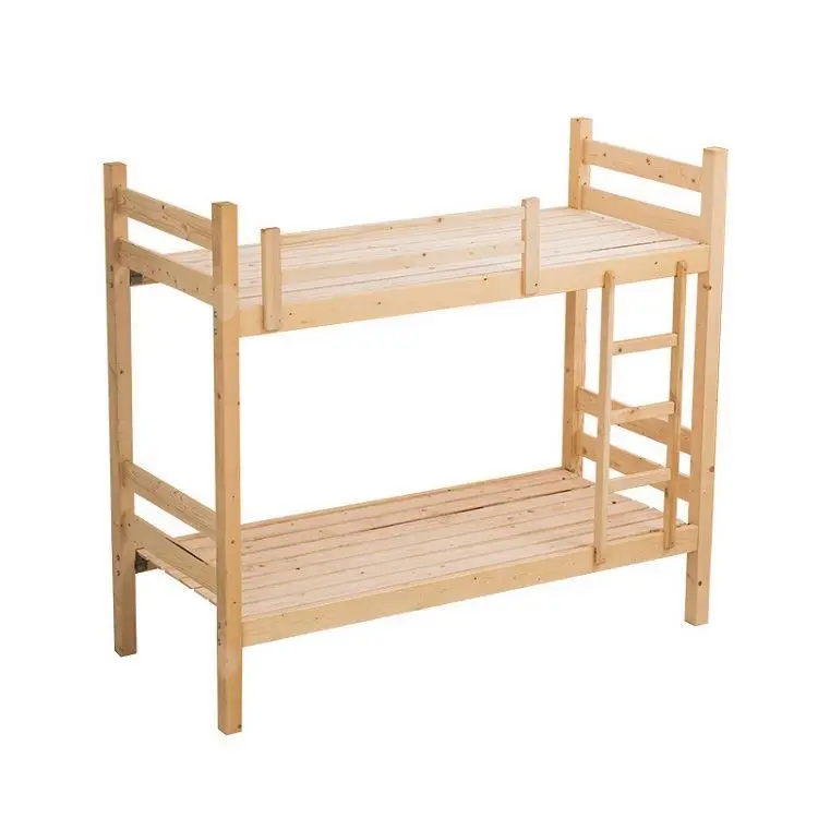 Cheap adult solid wood pine double employee dormitory bunk bed