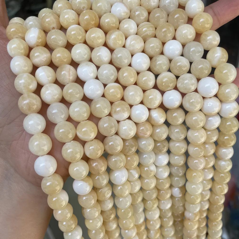 Polished Yellow color processed Round Jade Loose Beads For Making Necklace Bracelet 4-14mm Stone for Jewelry Making