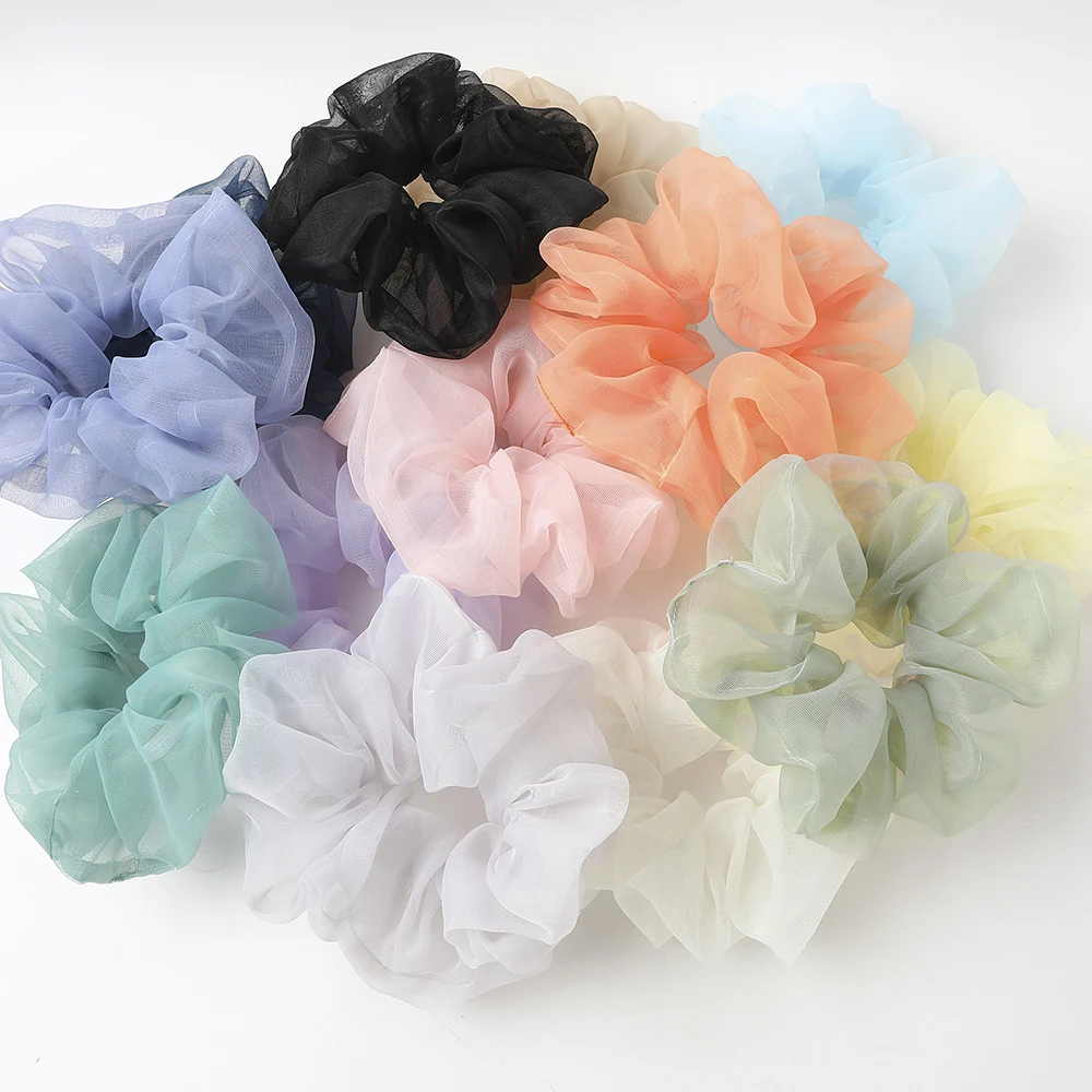 New Scrunchie 2022 Mesh Scrunchies xxl Big Half Silk Half Organza Scrunchie Cheap Hair Tie