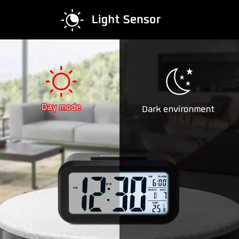 2024 blue white back light color  Table snooze digital Smart  sensor alarm clock