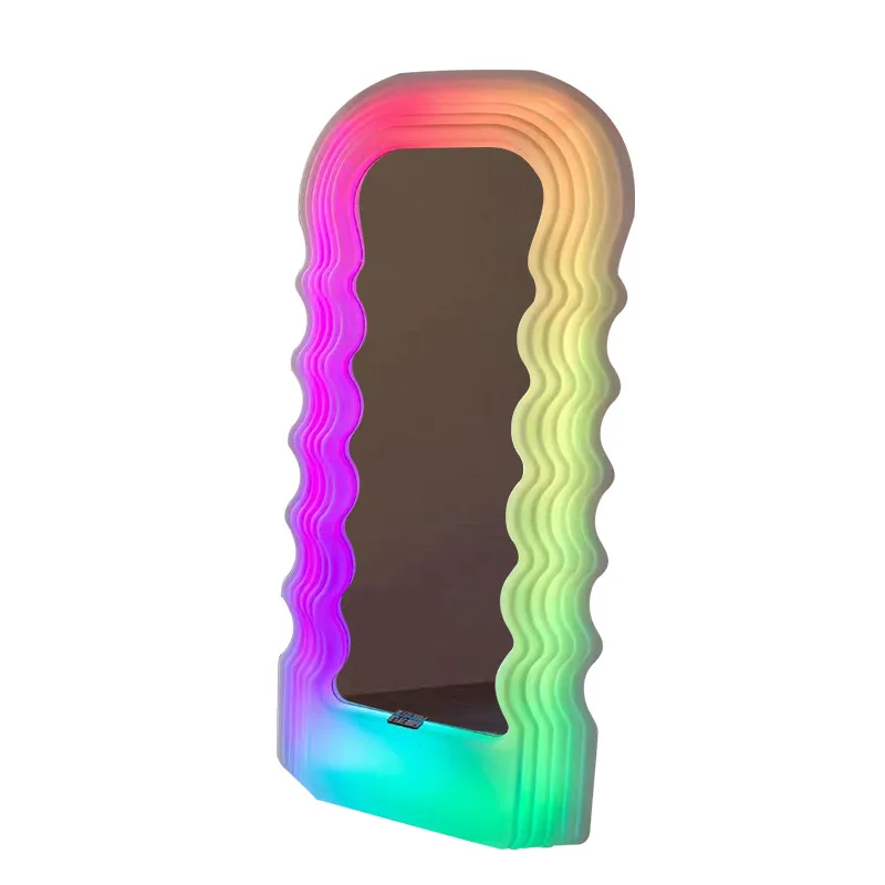 Gold single side mirror Station Luxury Light LED Mirror Cabinet Floor LED Hair Salon Furniture Barber Station