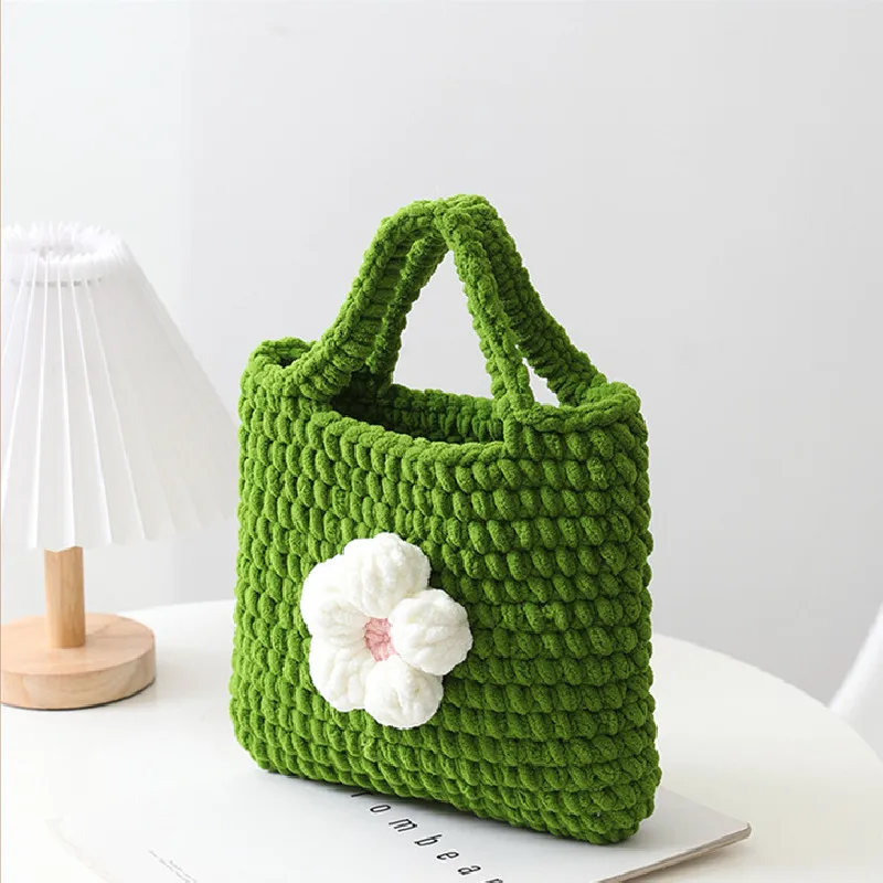 Handmade Crocheted Wool Knitting Handbag Hand-woven Crochet Purse Shoulder Bag Hand-knitted Bag
