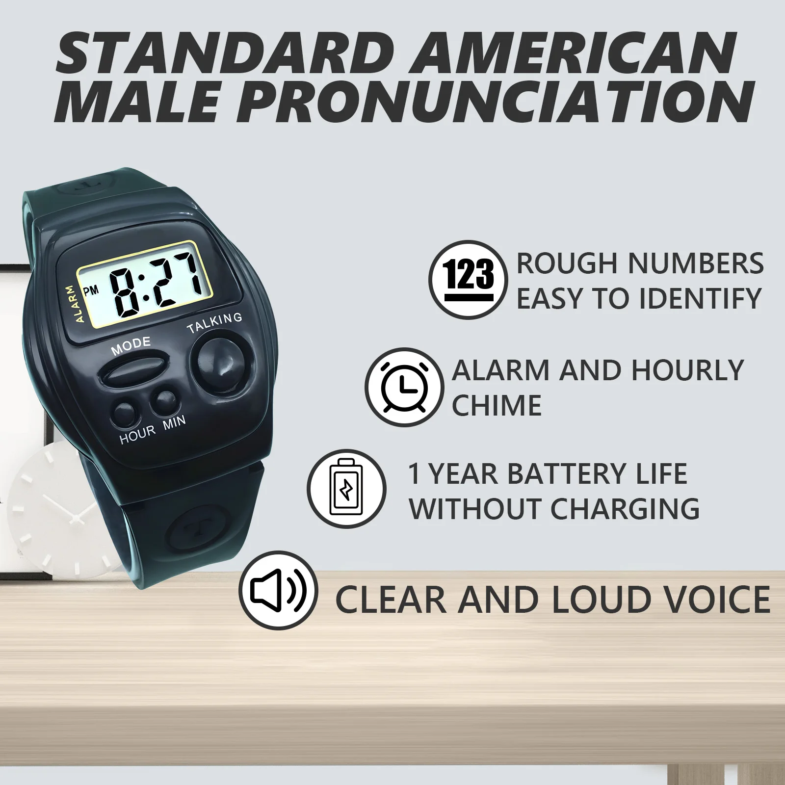 Digital Talking Watch With Time and Alarm for Visually Impaired Blind People Elderly Low Vision