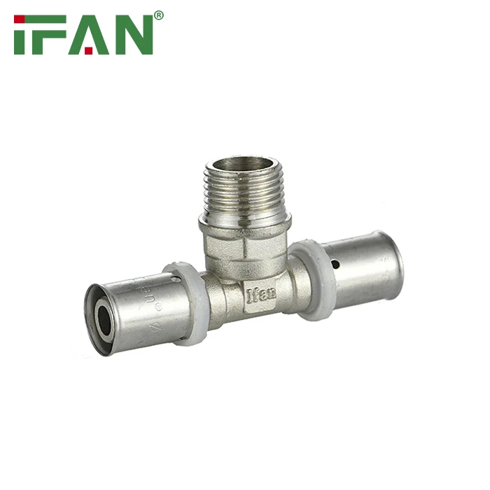 IFAN Factory Brass Press Fittings 16-32mm PEX Fitting transparent Nut ISO 21003 Male Tee PEX Press Fitting