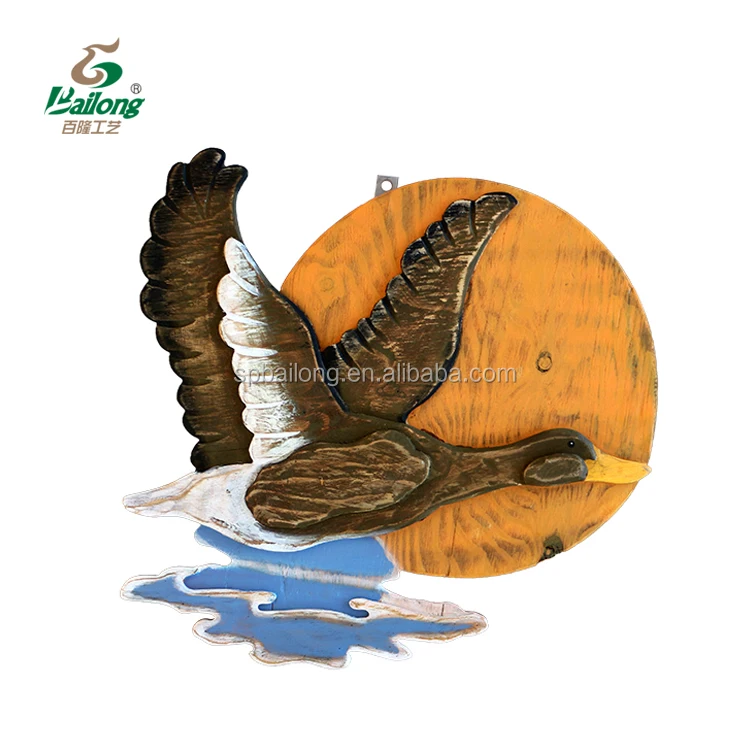 Wooden crafts handmade vintage rustic loon duck carved wood home wall decor