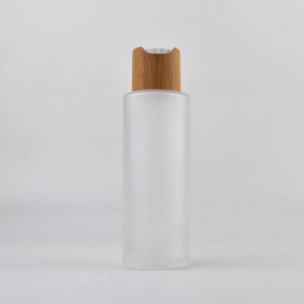super March free sample 30ml 50ml 100ml 120ml 150ml clear frosted flat shoulder lotion pump glass oil bottle with bamboo cap