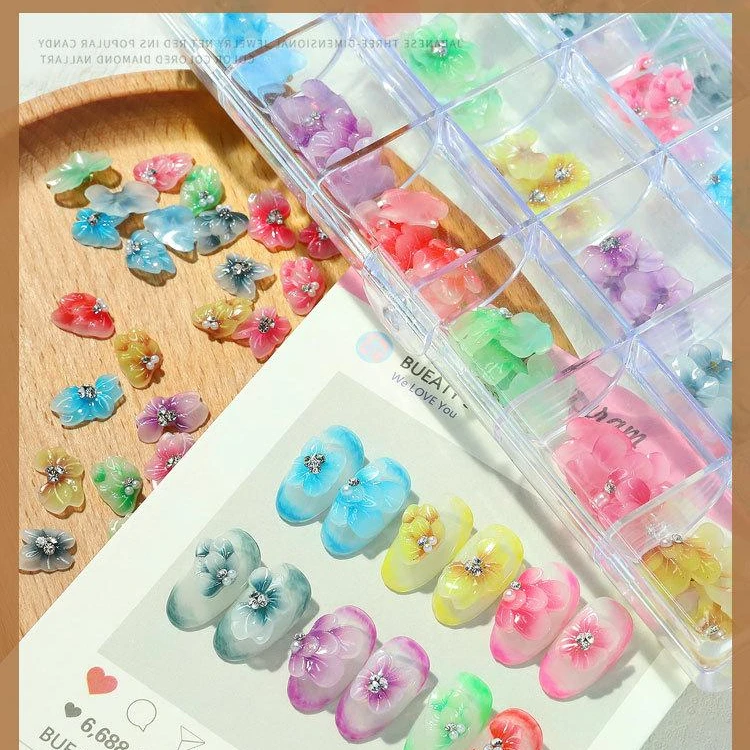 Manicure 3d Butterfly 5D relief flower Manicure Gradient ripple Butterfly petal nail Diamond Ornament Set