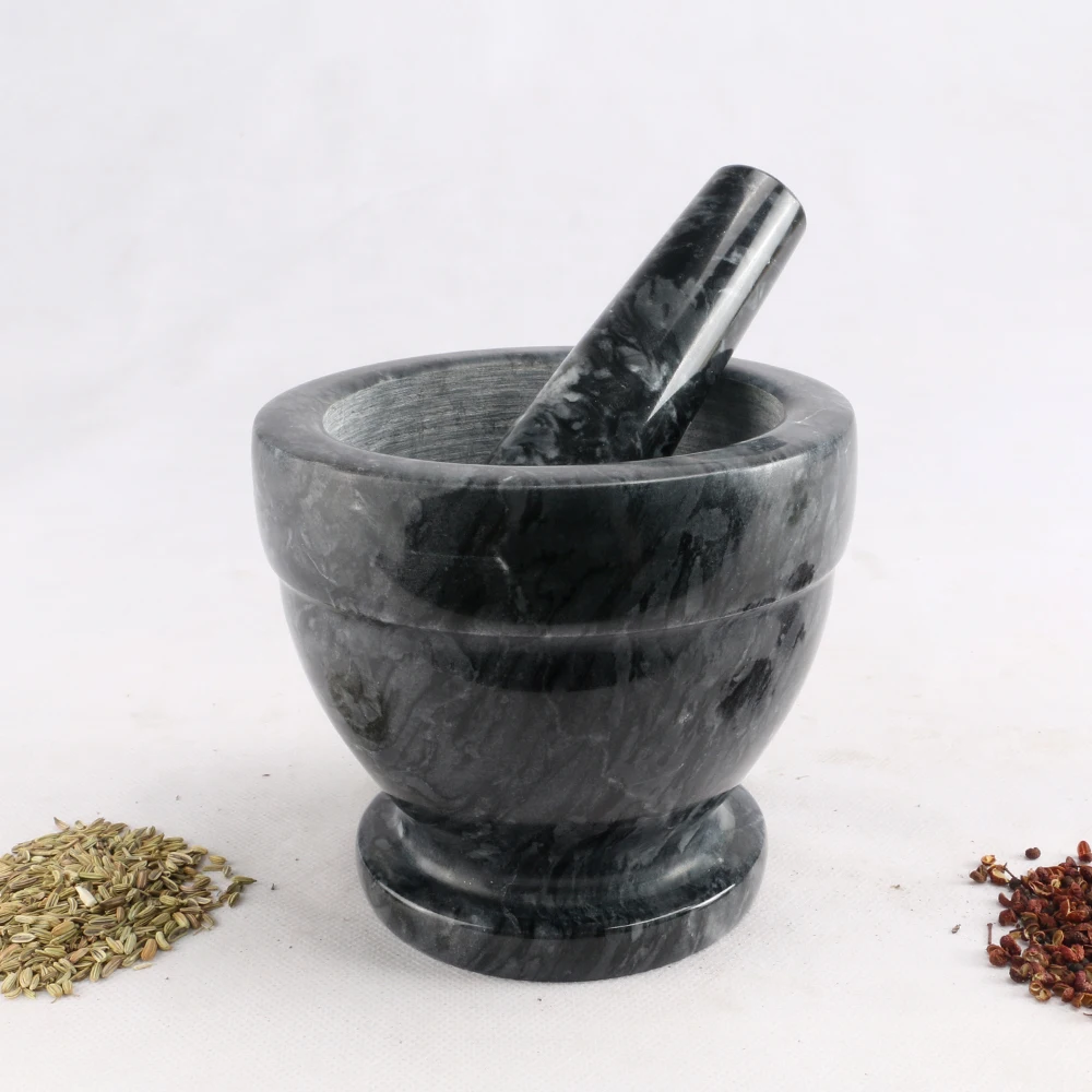 4 inch natural Stone molcajete black marble mortar pestle 10.5 cm guacamole bowl