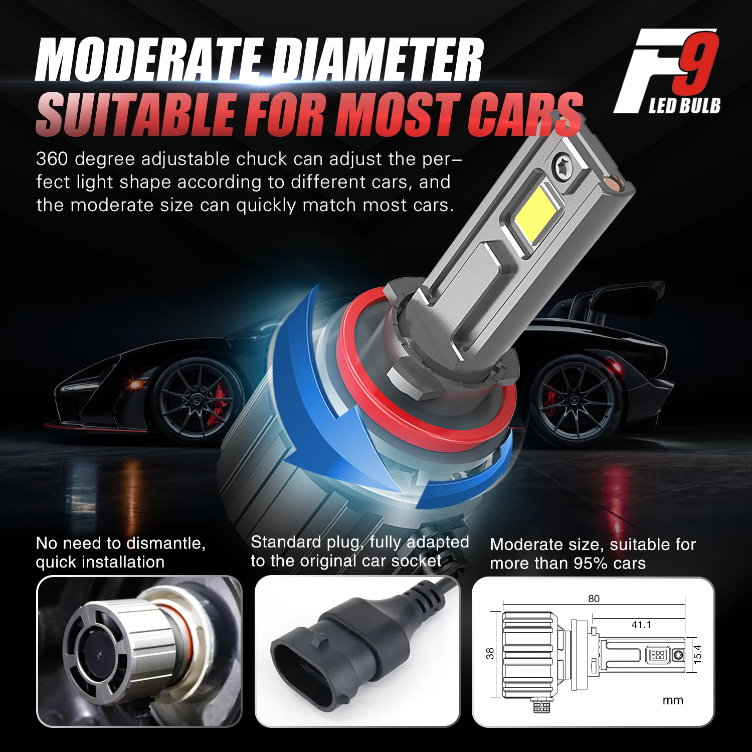 F9 Auto LED Light H4 130W H7 H1 H3 Headlamps Bulb H13 9007 H4 H11 9005 9006 Car headlight
