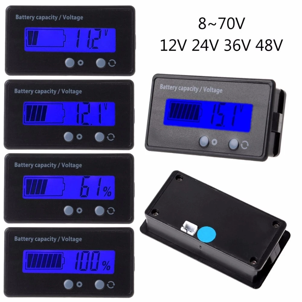 12V 24V 48V Battery Status LCD Digital Indicator Monitor Meter Gauge Blue