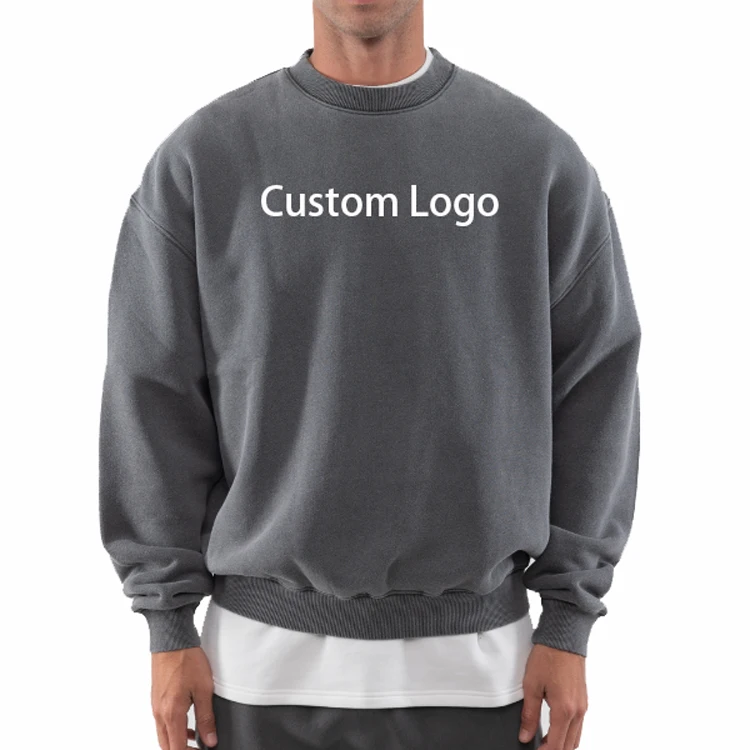 high quality heavy cotton french terry blank sweatshirt custom logo fleece pullover drop shoulder oversized sweatshirt
