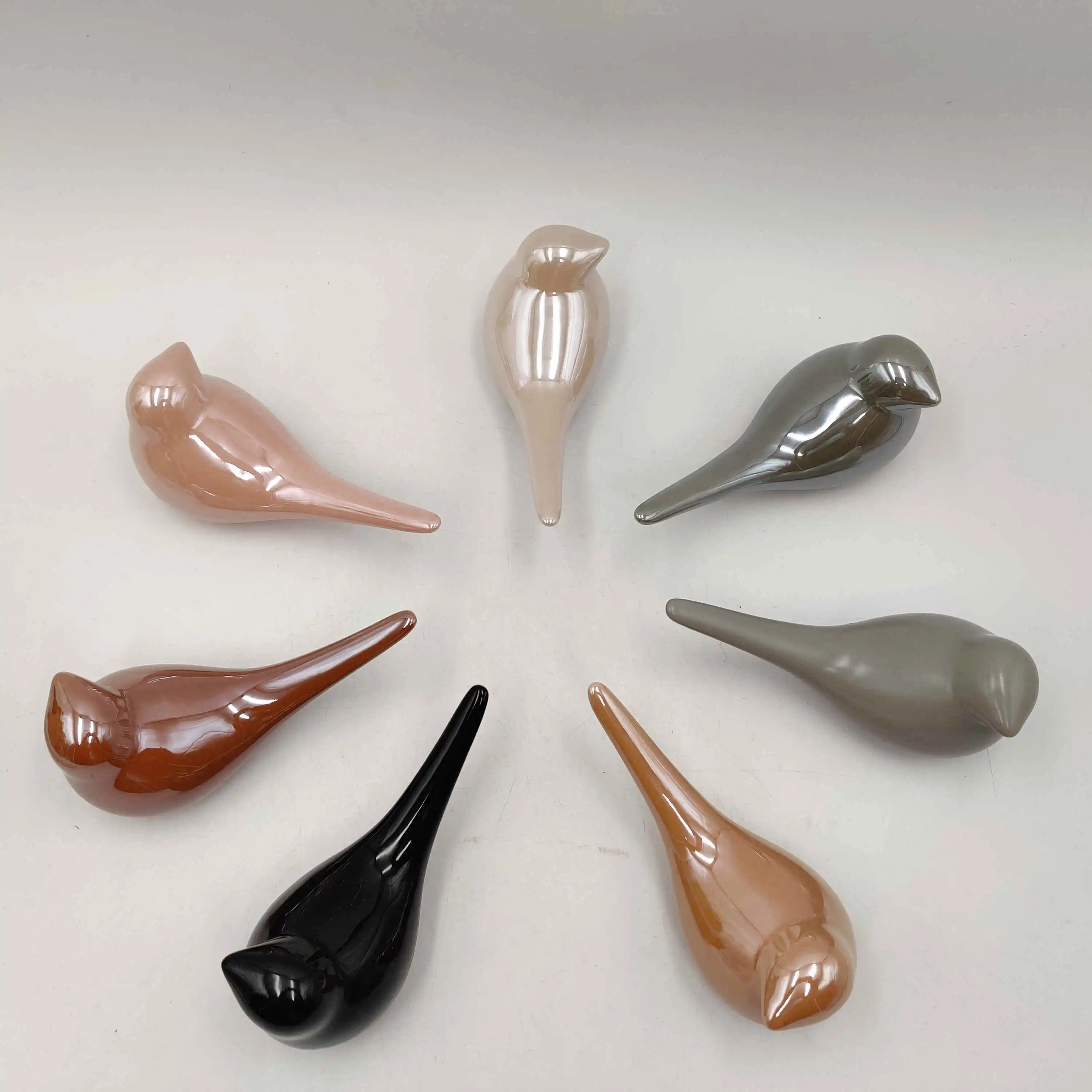 Wholesale Existing mold bird ornaments electroplated Pearl nickel luxury ceramic desktop decor family office