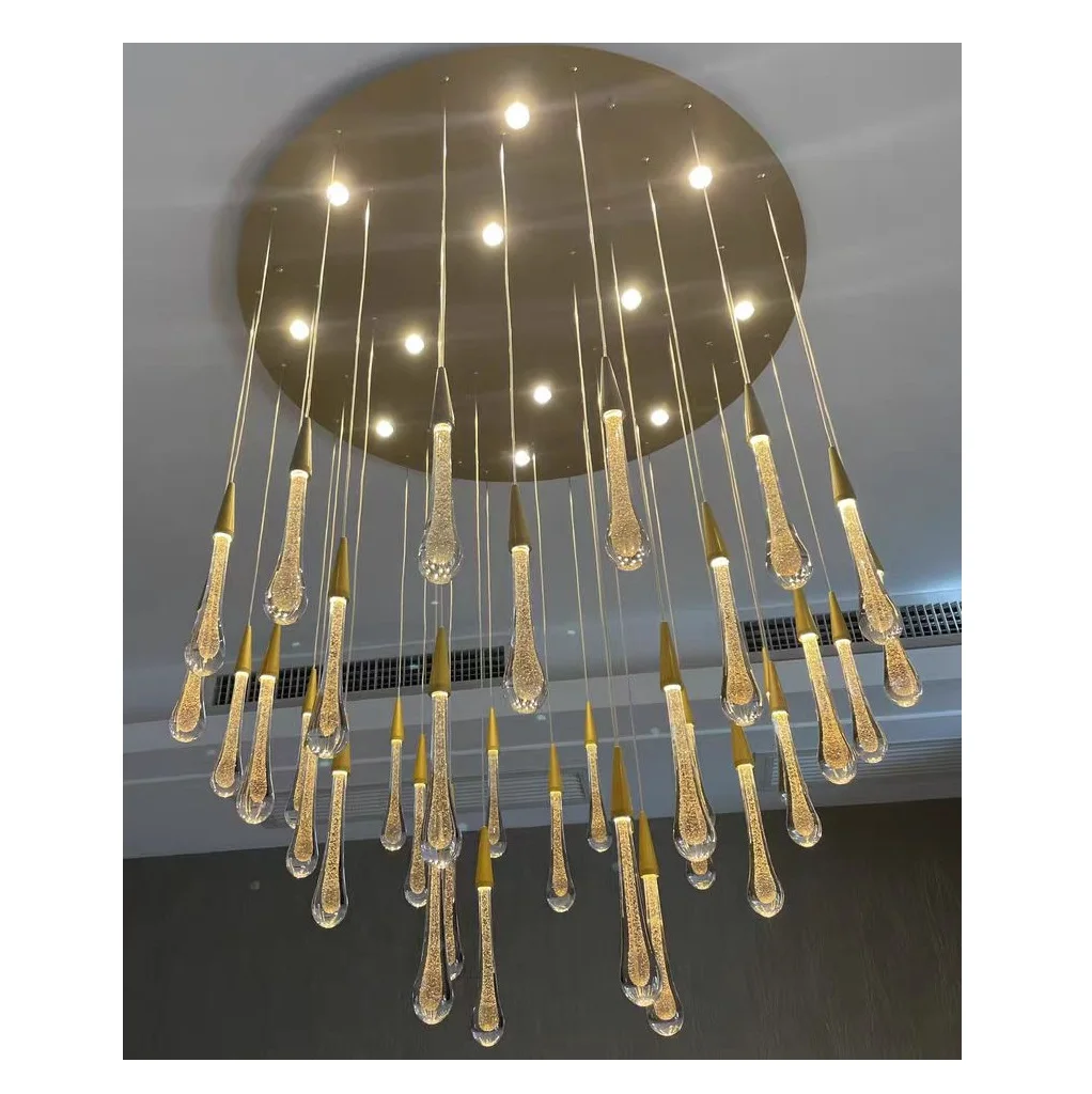 Creative lighting Teardrop design transparent crystal glass modern chandelier lights for staircase villa