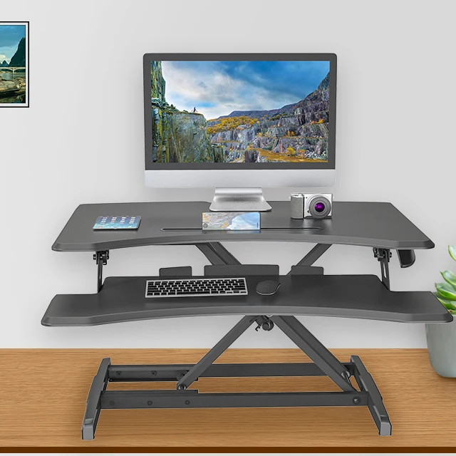 Black Gas Spring Height Adjustable Stand Up Desk Sit to Stand Desktop Workstation