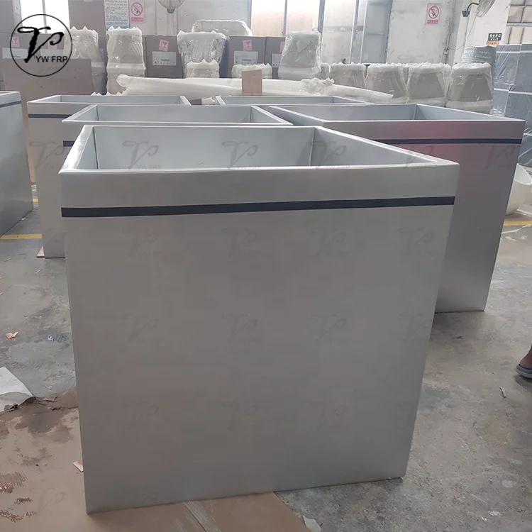 Outdoor garden fiberglass large square sliver standing floor landscape flower planter pot