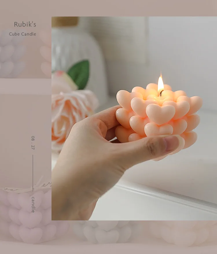 Ins Popular Customized Colors Heart Shaped Candle Trendy Love Cube Scented Candle for Wedding Birthday Decor