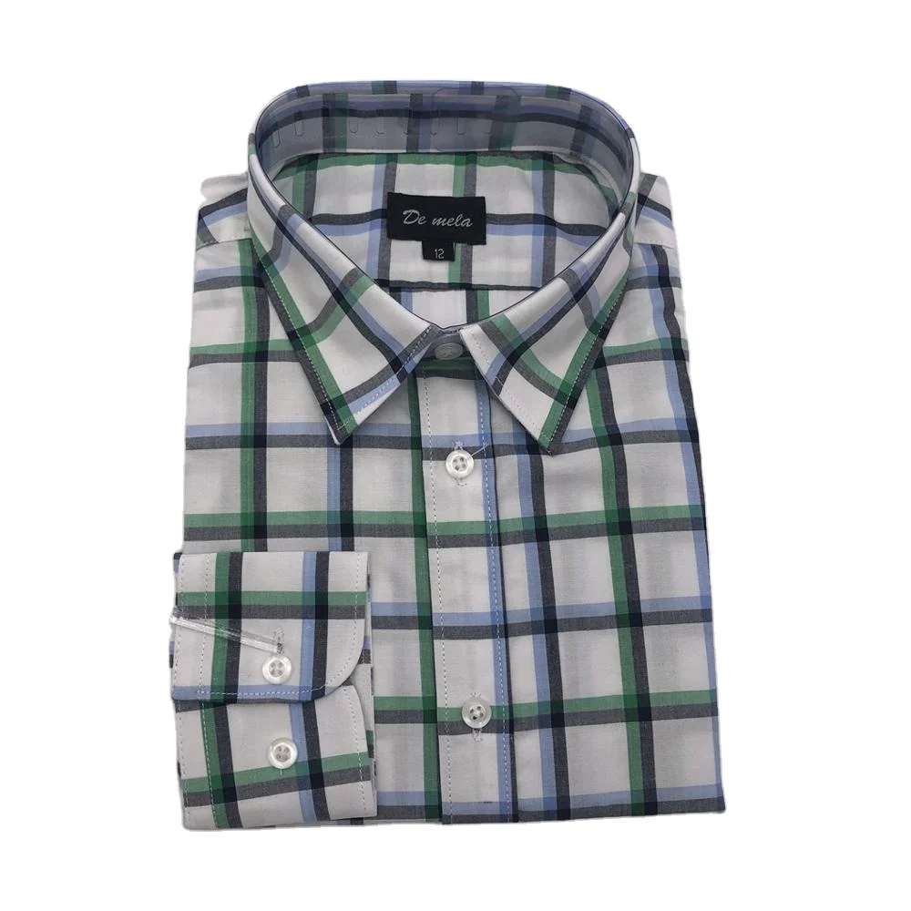 High Quality Custom 100% Cotton Long Sleeve Turn Down Collar Casual Plaid Shirt For Boys