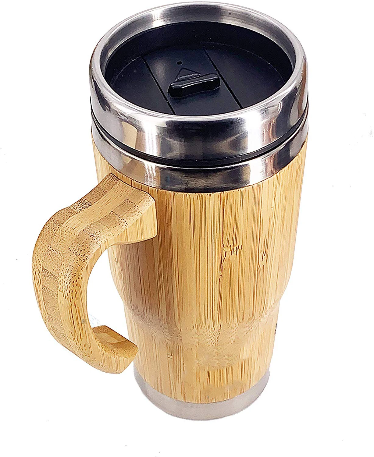Bamboo Travel Mug with Handle - Leak Proof Lid, Eco-Friendly Tumbler Insulated, Splash Proof Cup for Coffee or Tea. 16 Oz