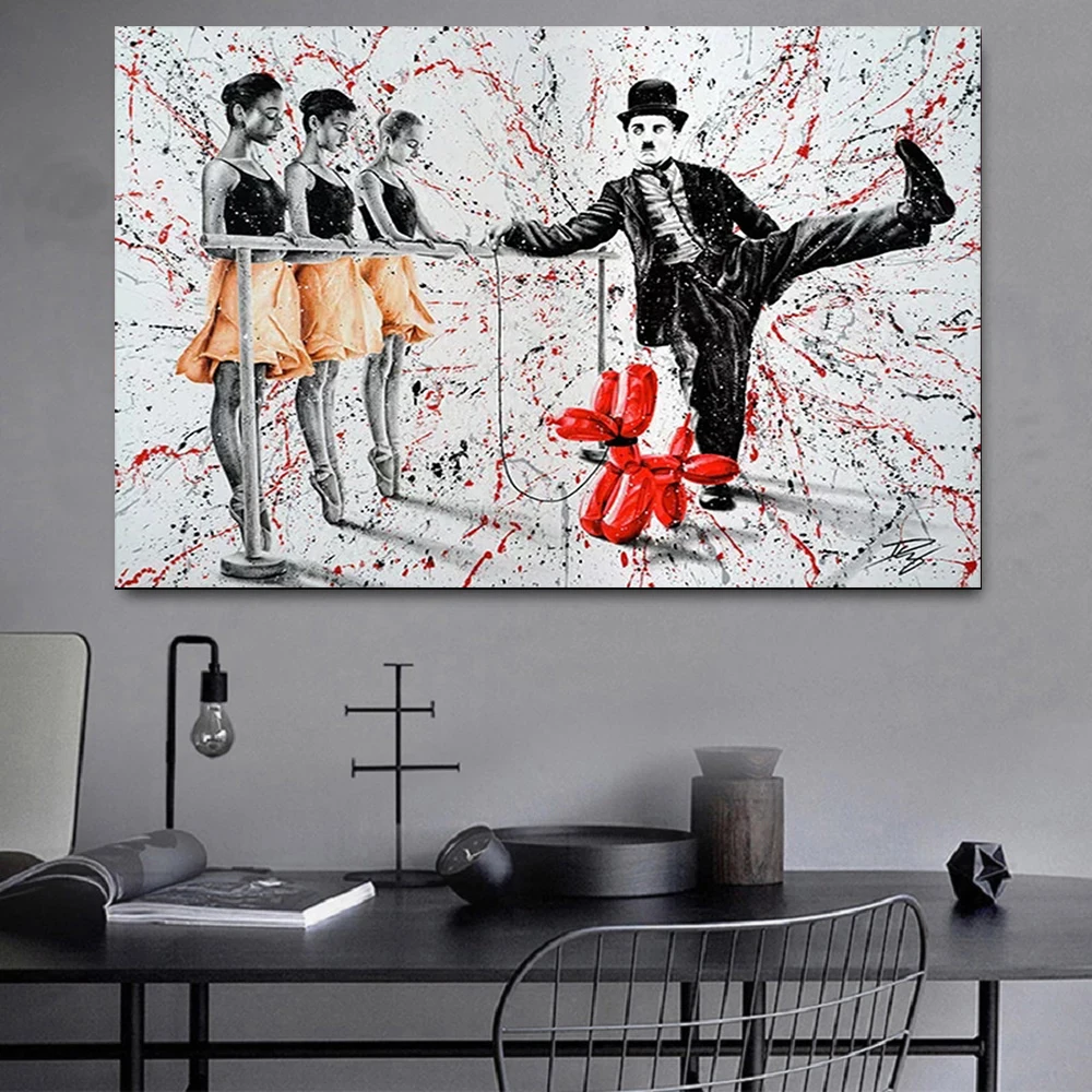 Graffiti Art Chaplin Demonstrates Ballet Posters and Prints Canvas Paintings Wall Art Pictures for Living Room Decor (No Frame)