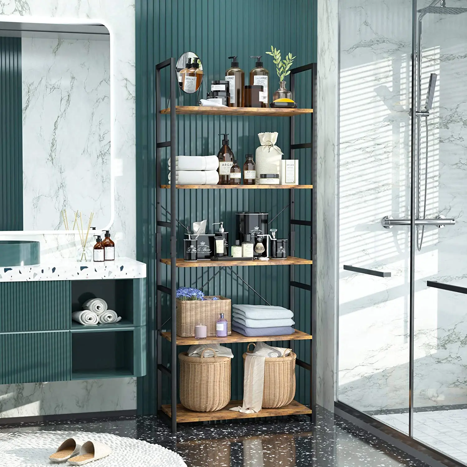 5 Tier Bookshelf Tall Bookcase Shelf Storage Organizer Modern Book Shelf for Bedroom Living Room and Home Office