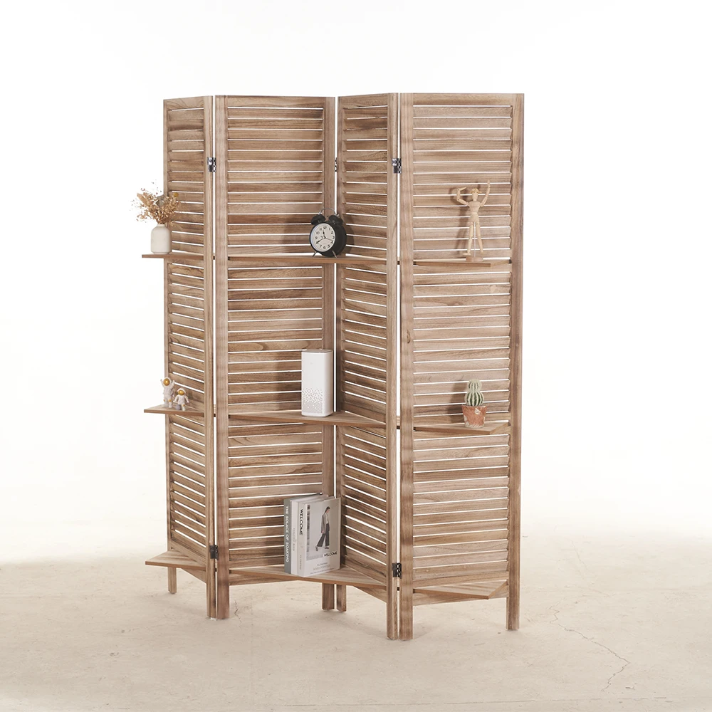 Indoor Decoration 4 Panel Wood Free Standing Folding Room Divider