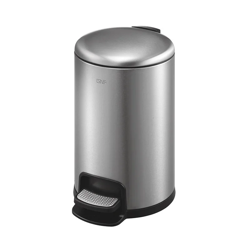 Touch Free 5/8 Liter Round Standing Waste Bin Silver Stainless Steel Bedroom Foot Pedal Trash Can