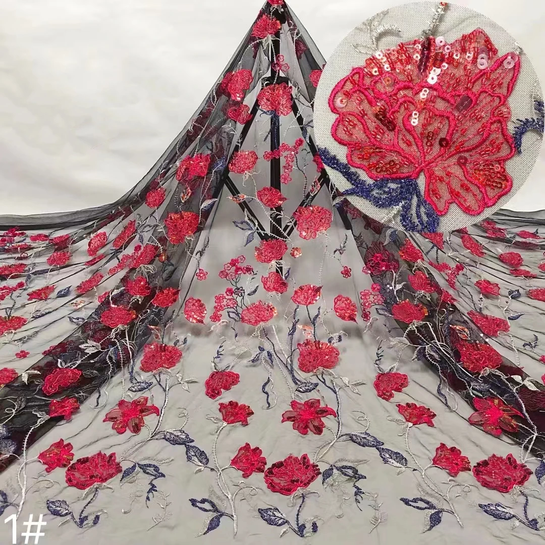 New Design rose pattern Fabric Luxury Embroidery sequin tulle Lace Fabric African Lace Fabric