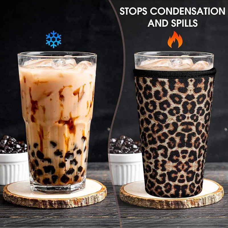 custom logo print reusable thermal 16 22 32 oz neoprene iced coffee beverage sleeve hot cold drink cup holder coozies