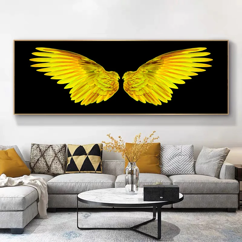 Angel Golden Feather Wings Modern Wall Art Posters Canvas Painting Oil Painting Prints Wall Pictures for Livingroom Decor Home