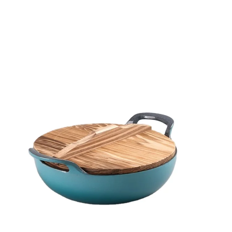 Wholesale 26cm round Cast iron soup pot non-stick household multi-functional double-ear Blue enamel stew pot with lid
