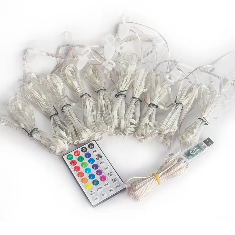  New PVC LED Curtain Fairy Light RGB Colorful Marquee String 32Key Remote Control USB Bedroom
