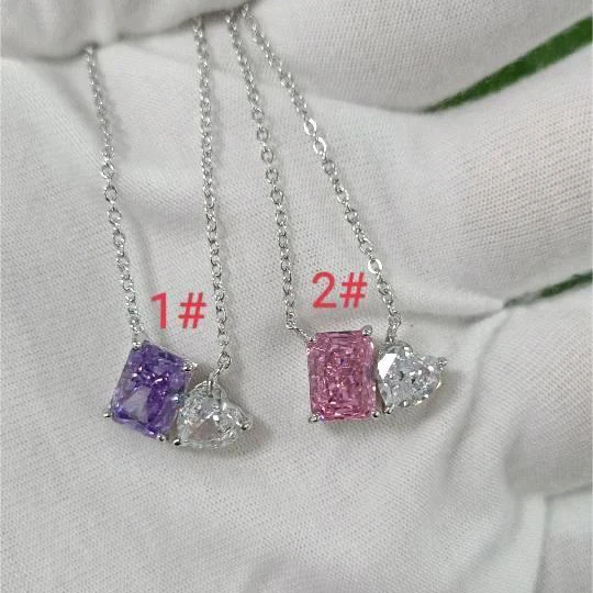 new trend heart rectangle shape two stone wedding necklace fashion 8A crushed ice cut cubic zirconia shinning necklace for women