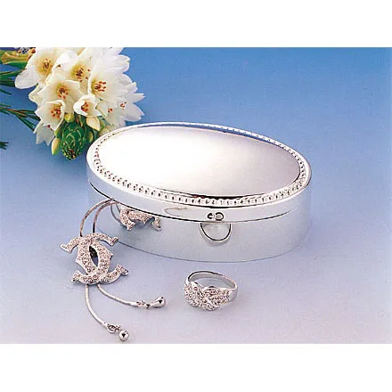 Zinc alloy oval jewelry box in silver plated
