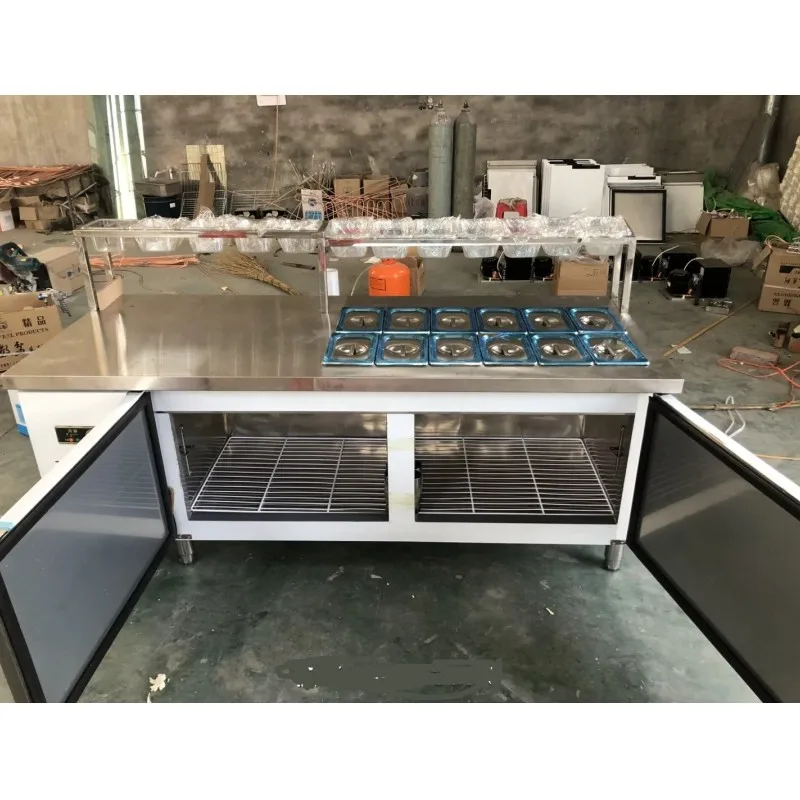 2024 New Products customization Factory Manufacture Stainless Steel Refrigerator Salad Prep Counter Salad Bar Cart For Sale