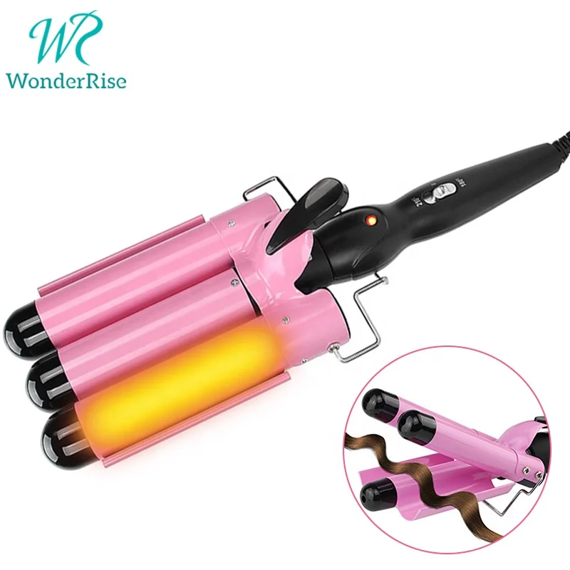 Electric Hair Curler Tourmaline Ceramic Ionic Beachy Waves Curing Iron 3 Barrel Hair Crimper
