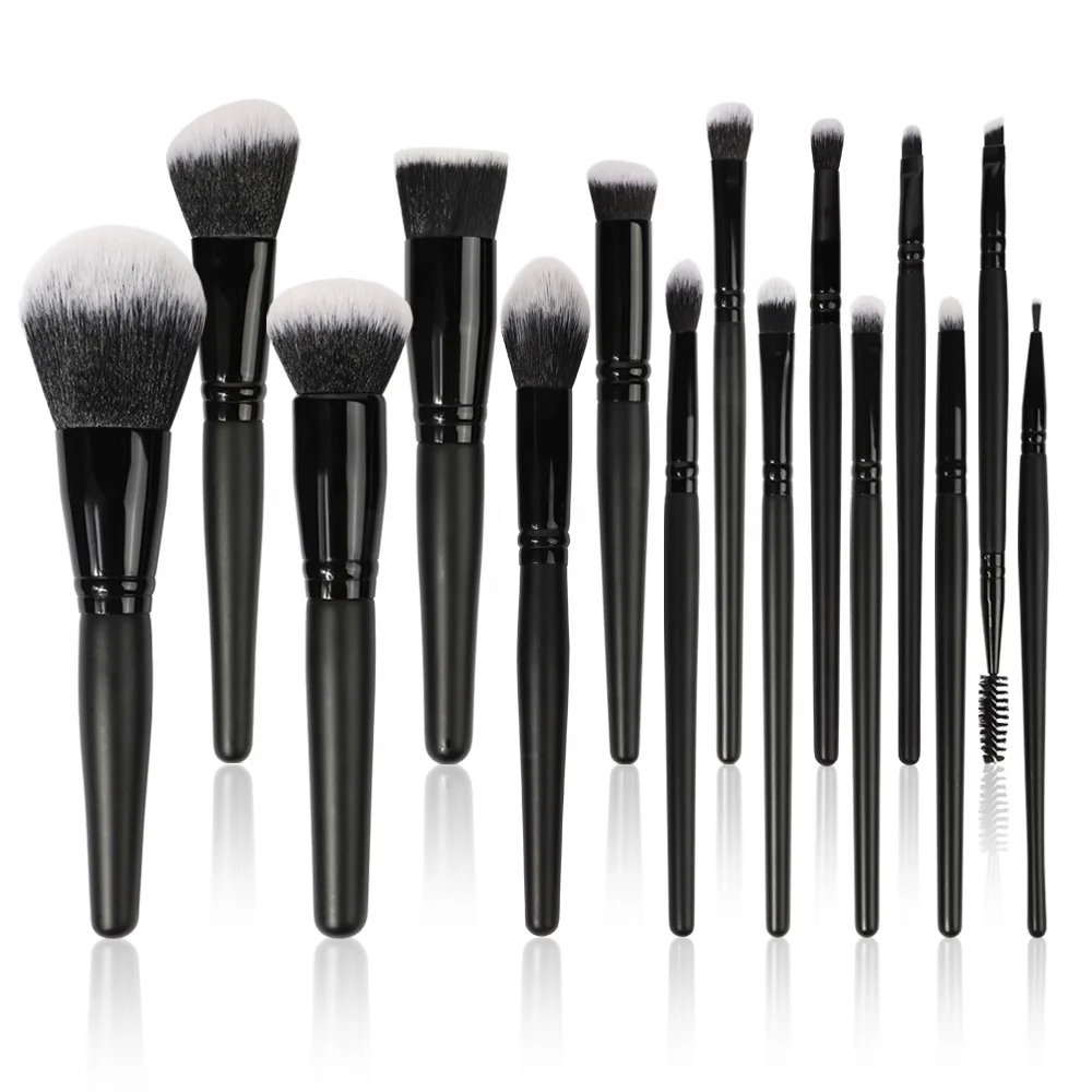Fluffy Blending Eyeshadow Wooden Handle Hot Sale Basic Black High Quality Customized Women Vegan Professional Make Up Brush Set