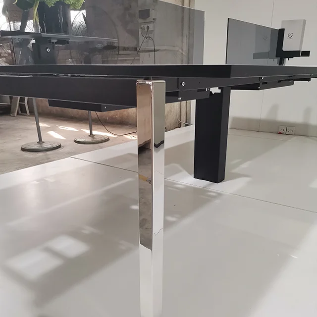 Современный стильный настольный стол из нержавеющей стали с выдвижными металлическими модулями для офисного использования