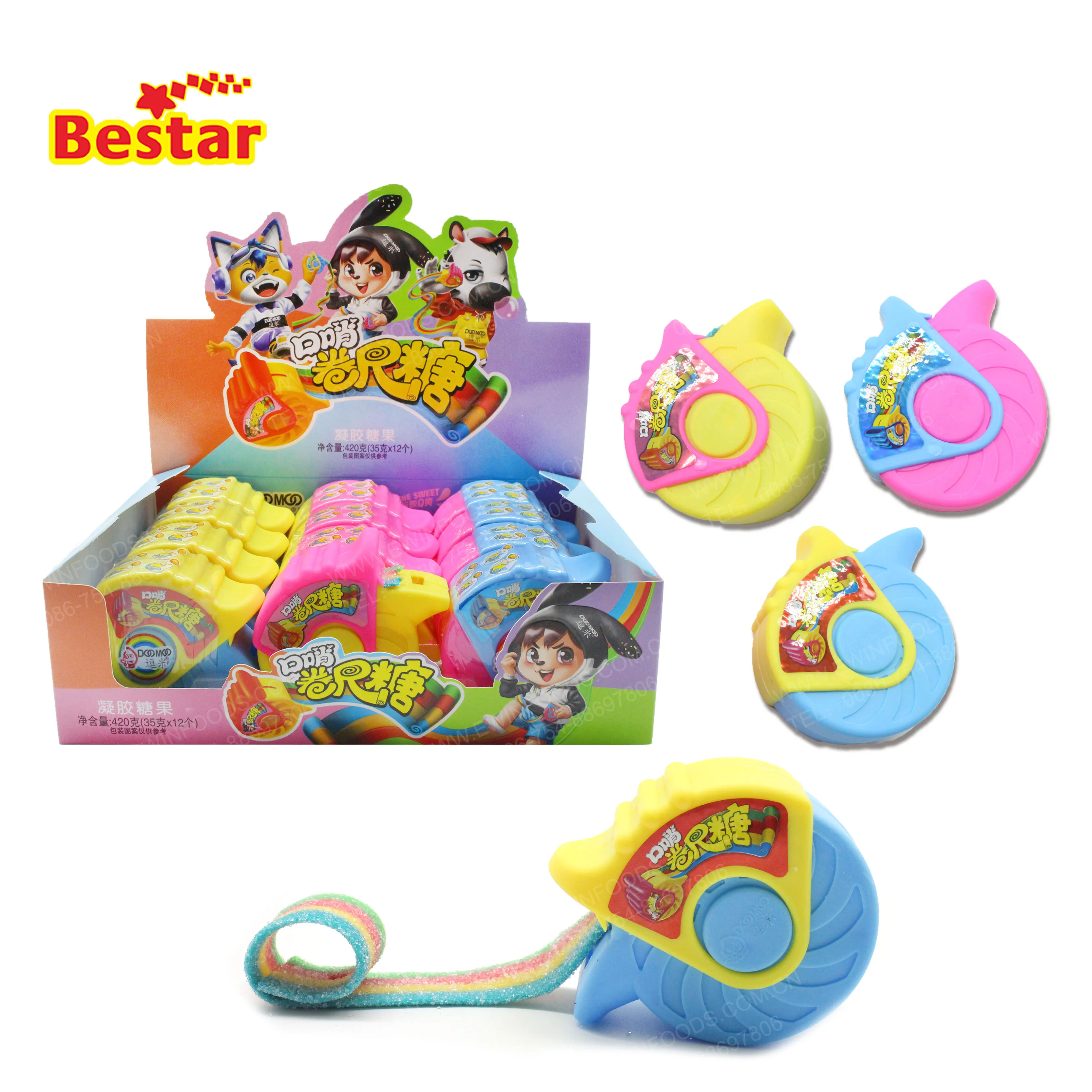 Sour Belts Toy Candy Strips Sour Fruit Flavor Candies With Rainbow Color Soft Gummy Halal Candy Roll Candy