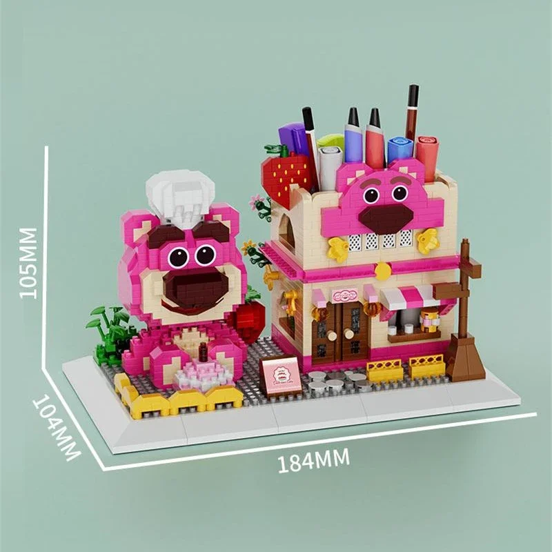 Mini Pink Bear Stitch Pen Building DIY Toy Lovely Plastic Gift for Girls Children Christmas Present