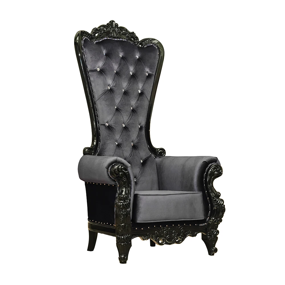 Hot High Back Solid Wood Black Velvet Throne Chair Wholesale