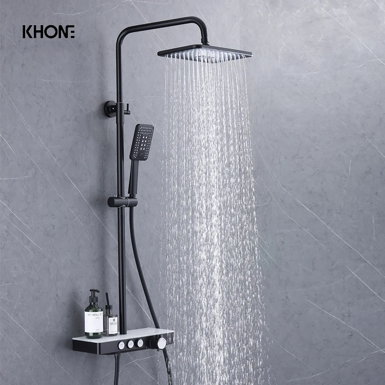 OEM square modern thermostatic wall mounted black 3 way black rain shower
