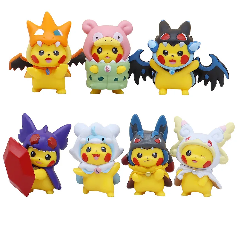 7pcs/set Pokemoned Action Figures Pikachu Charizard Slowbro Lucario Hand Figure Model for Anime Cosplay