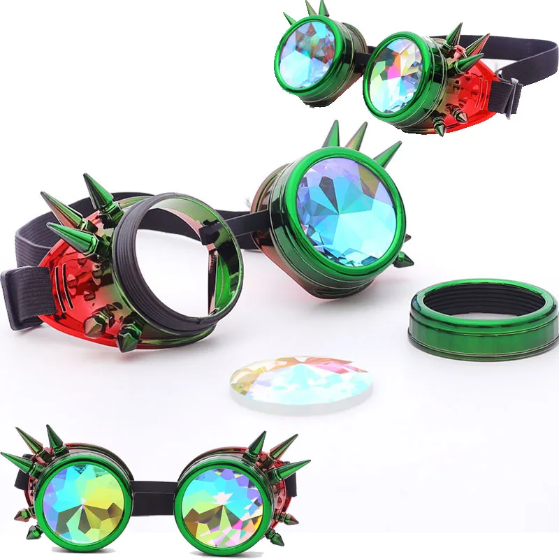Factory Cheap Wholesale Kaleidoscope Colorful Glasses Rave Festival Party EDM Sunglasses Diffracted Lens Steampunk Goggles
